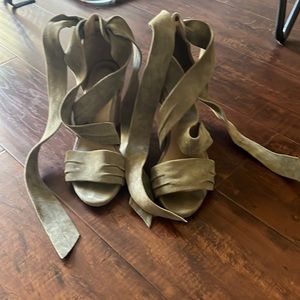 Taupe suade heeled sandals